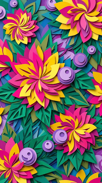 Abstract Floral Symphony in Paper Cut Style - Free mobile Wallpaper