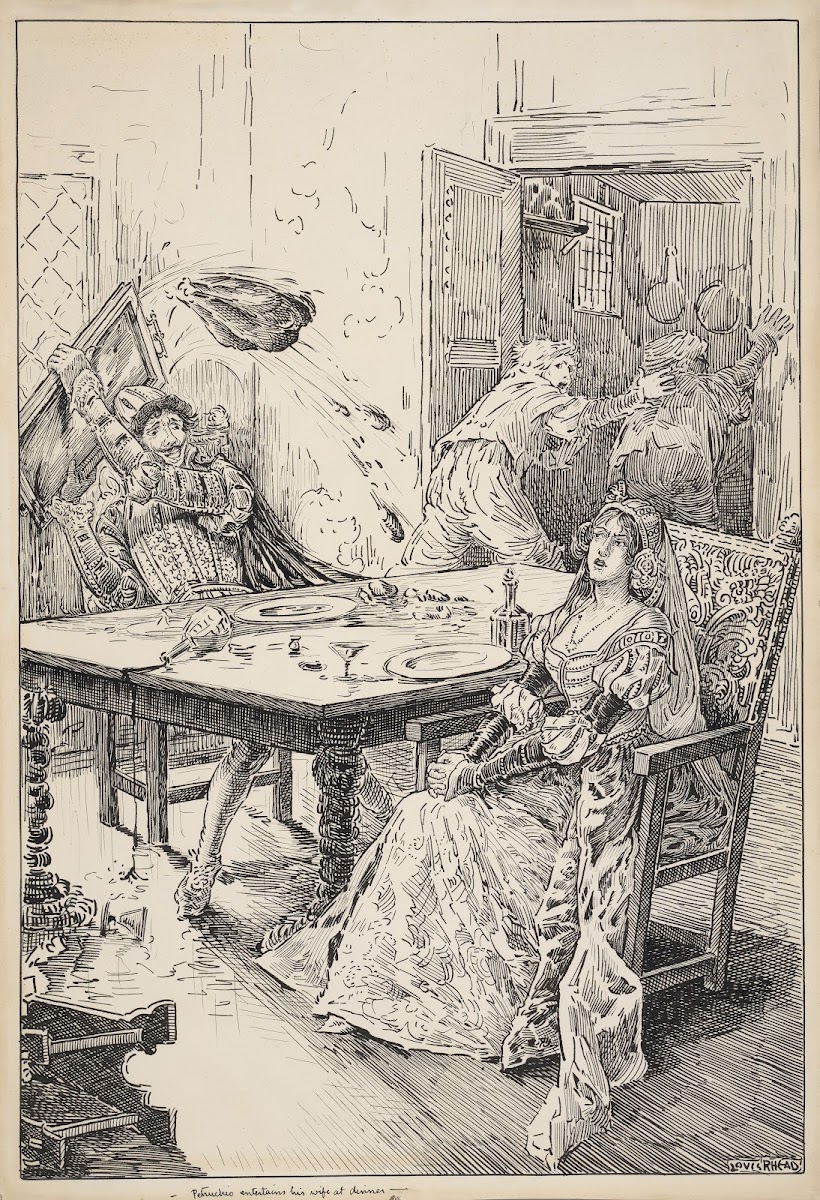 Taming of the shrew Petruchio entertains his wife at dinner 1917 1918