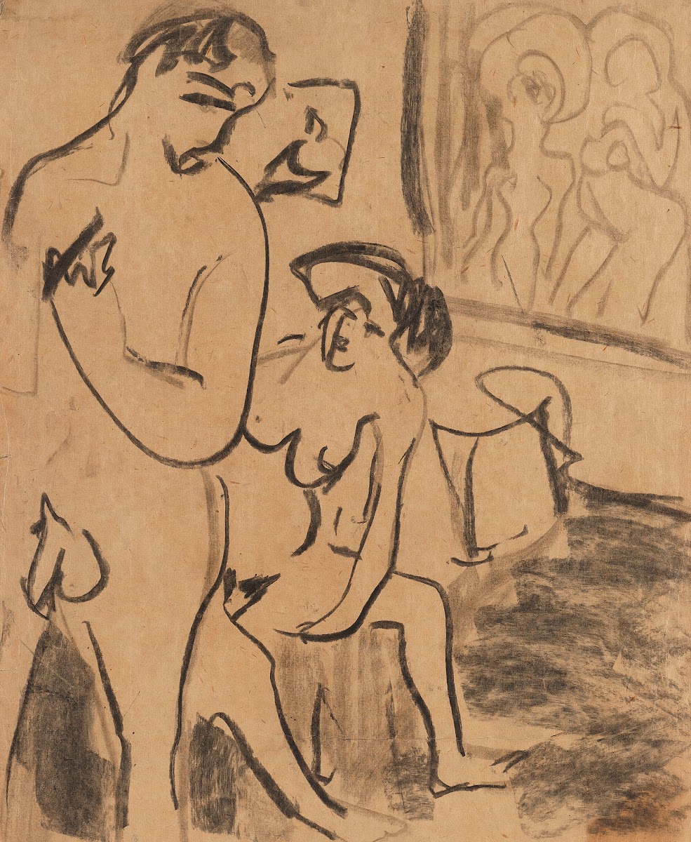 Badendes Paar im Atelier 1908