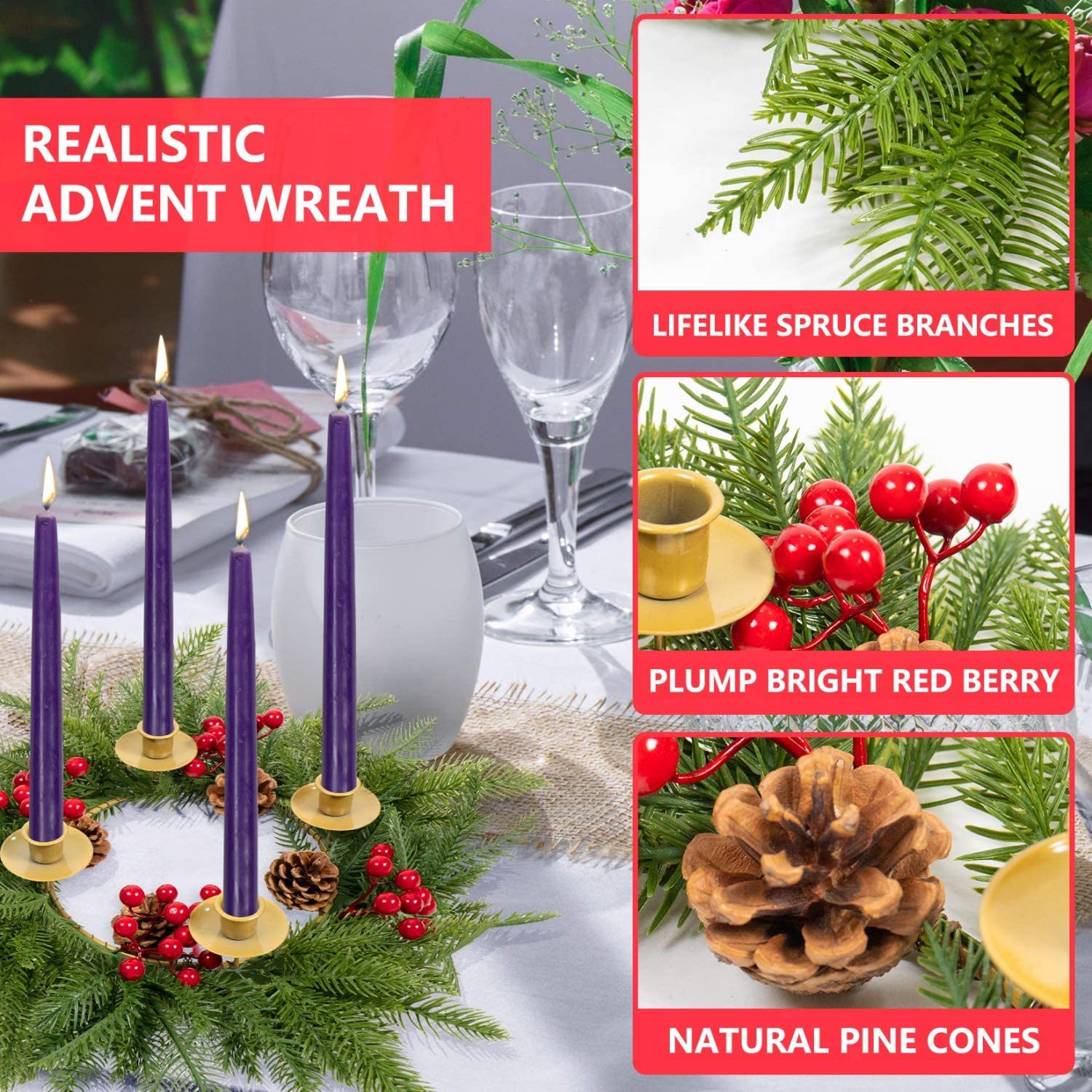 Christmas wreath with candle holder and bow