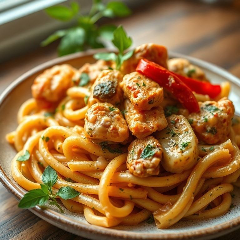 Creamy Jerk Chicken Pasta with Peppers for Easy Dinner: Quick & Flavorful Family Meal finished