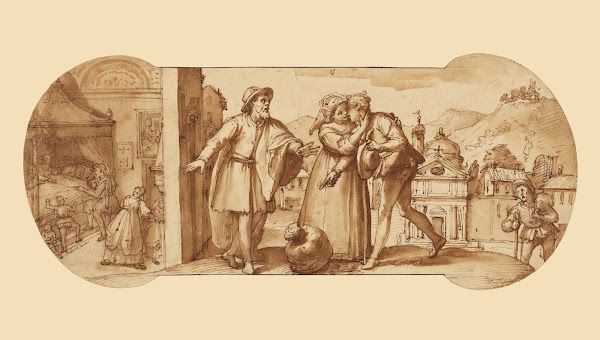Taddeo Returning Home with the Sack of Stones and in Bed Recovering from His Fev