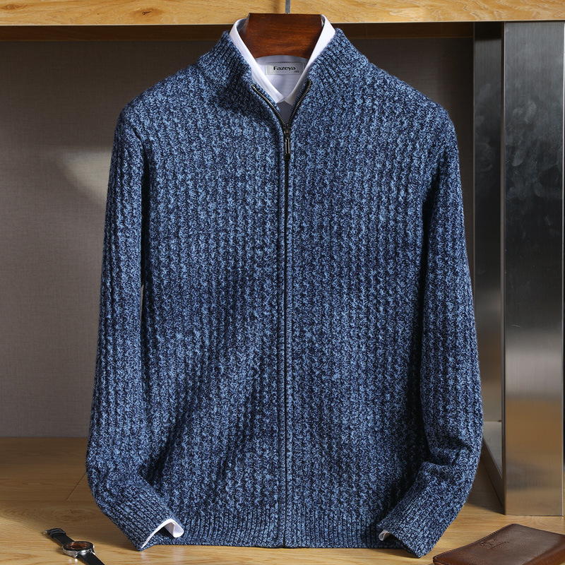 Lined cardigan with zipper for men