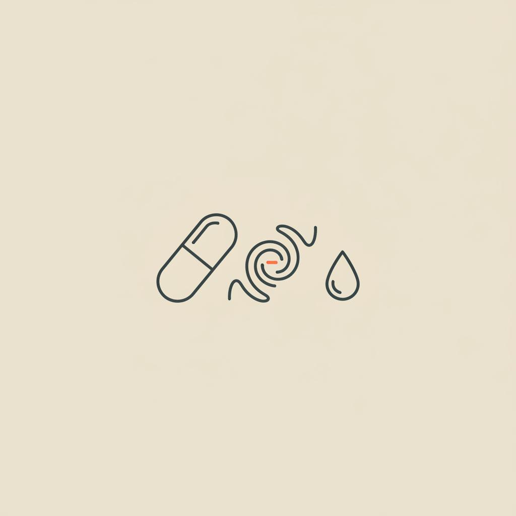 Minimalist 2D vector line illustration of a medicine capsule and a stylized metabolic energy swirl on a beige background — Which medicine is best for metabolism