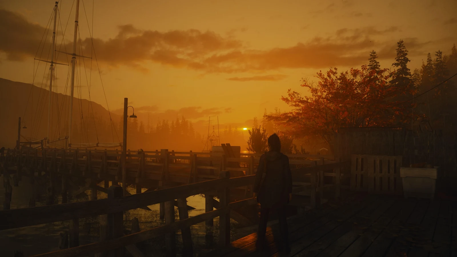 Alan Wake 2 Sunset Harbor - Video Game Screenshot 4K Wallpaper (3840x2160)