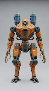 Industrial Bipedal Mech Robot 3D Render Orange Grey Design
