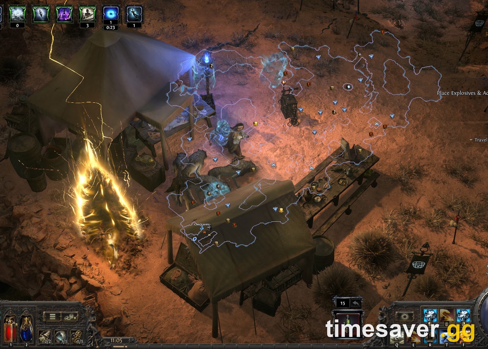 Path of Exile 2 Grand Expedition explosive placement across chained remnants, where a rune like the Oath Rune propagates via carryover
