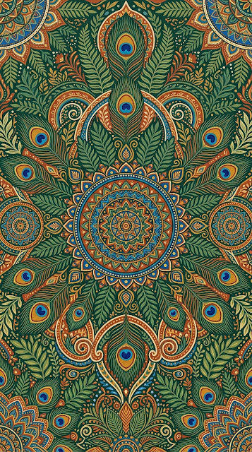 Intricate Colorful Folk Art Painting with Peacock and Mandala Motifs - Free mobile Wallpaper