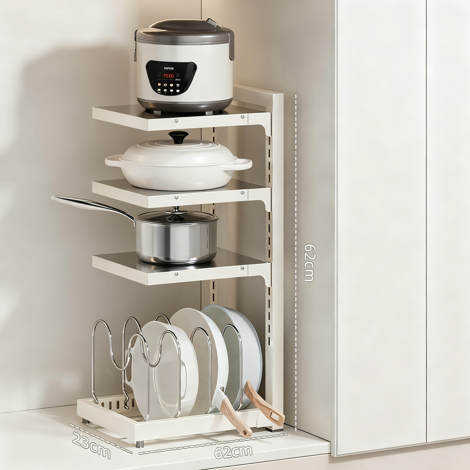 Stainless steel pot stand, 2-4 levels, adjustable