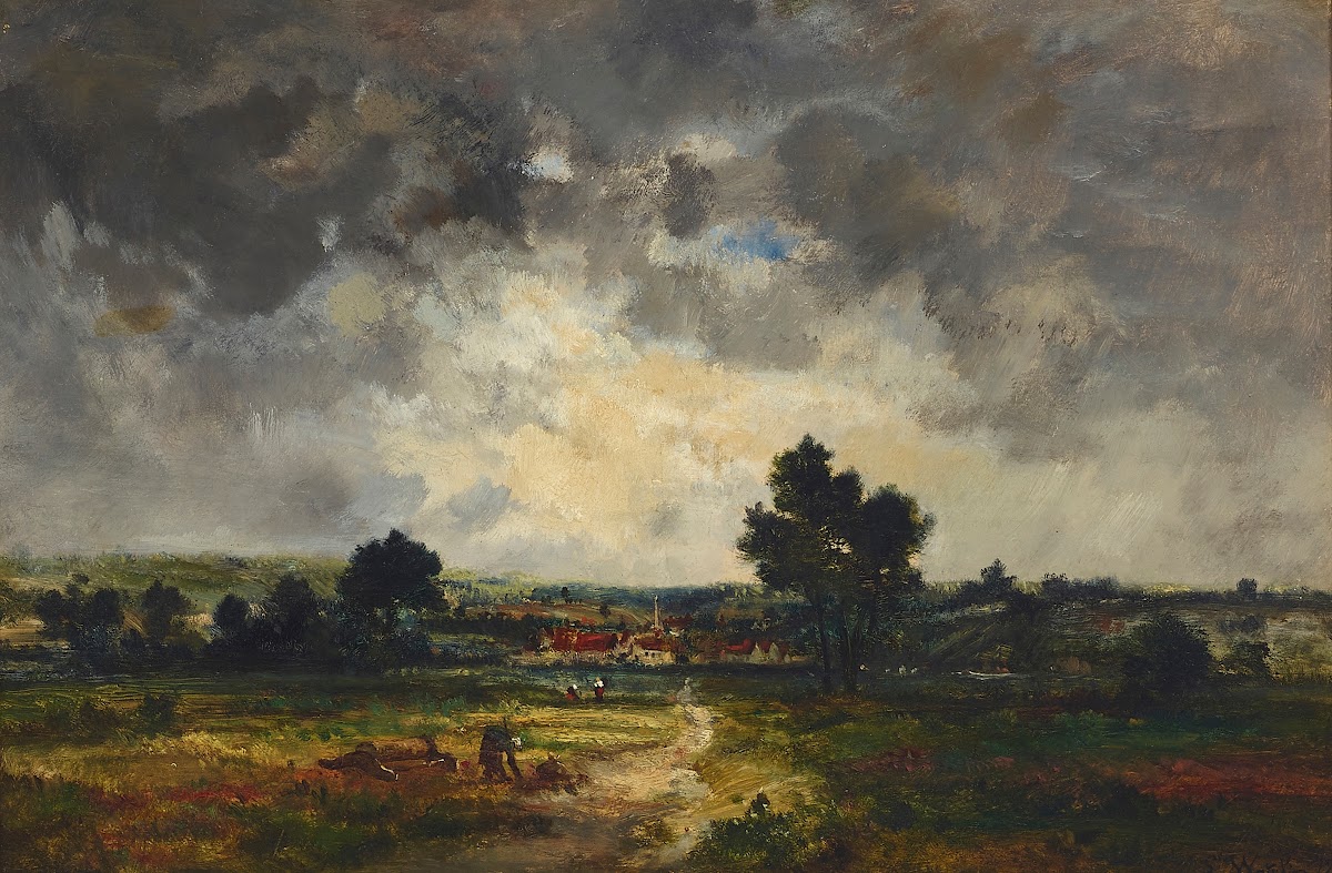 Figures In A Field Under Stormy Skies