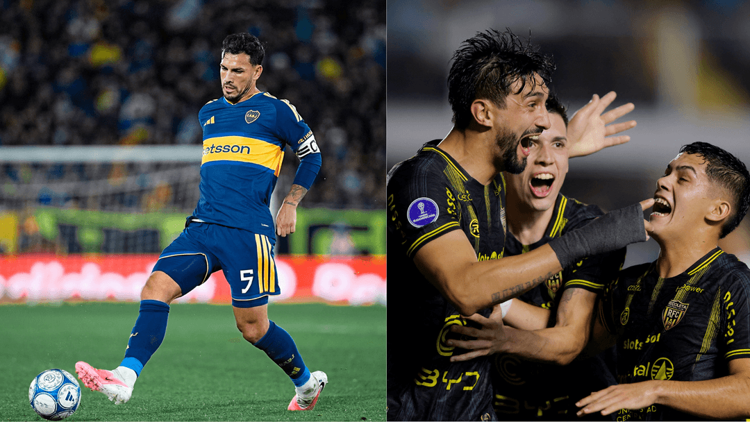 Aksi pemain Boca Juniors dalam pertandingan melawan Deportivo Recoleta di Copa Sudamericana.