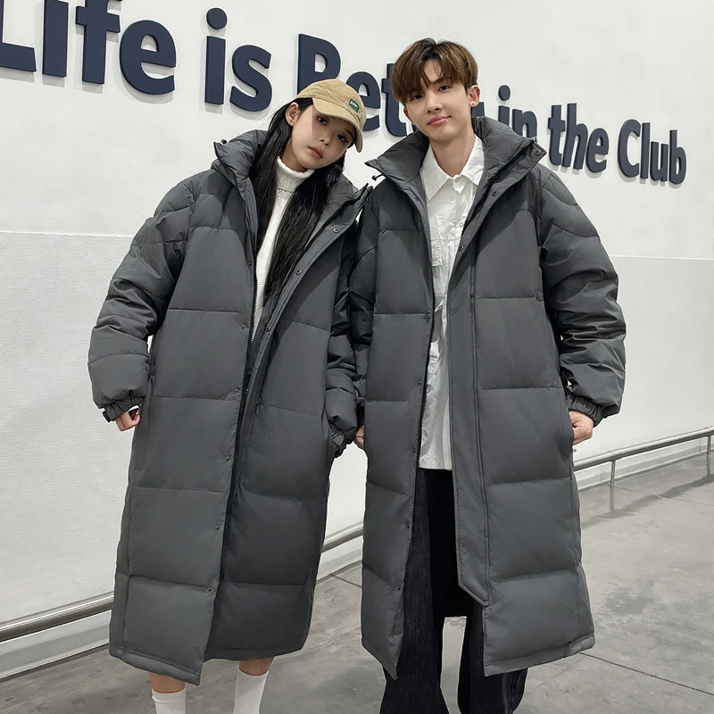 Long down coat, knee-length, for women and men