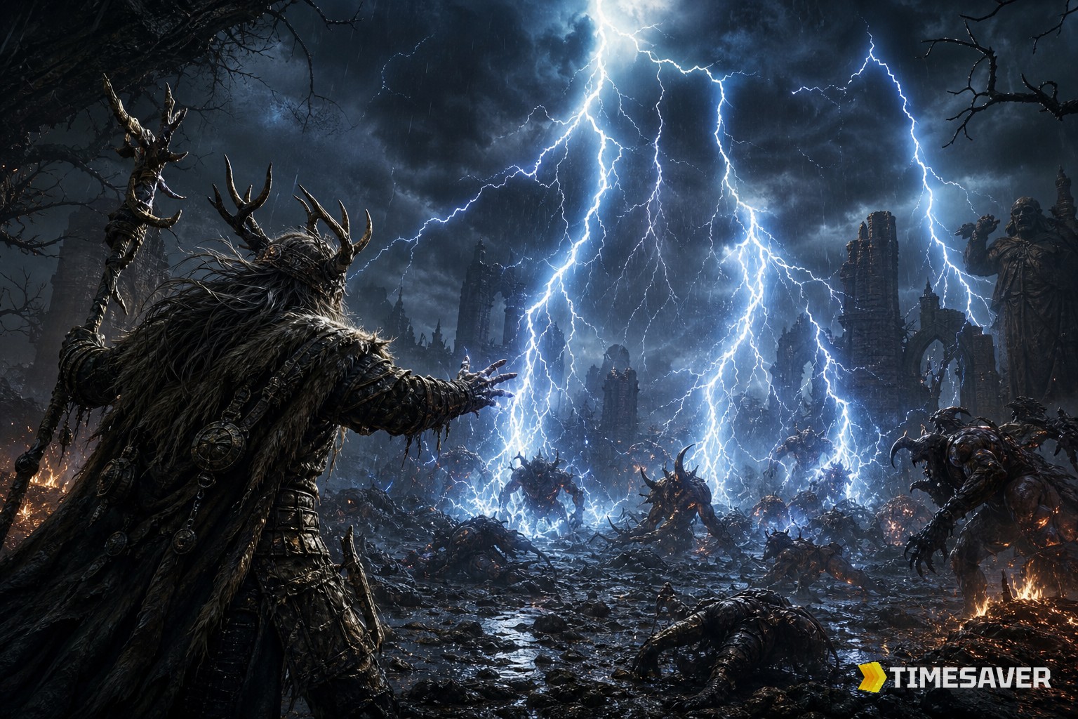 Diablo 4 Druid casting Lightning Storm to trigger the Beru of the Storm Shepherd damage loop in Season 14