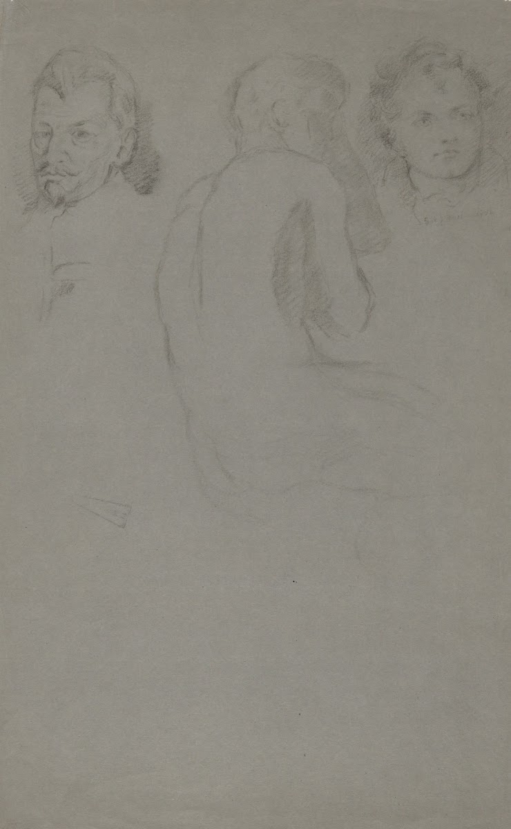 Two Portrait Studies and One Male NudeSeated