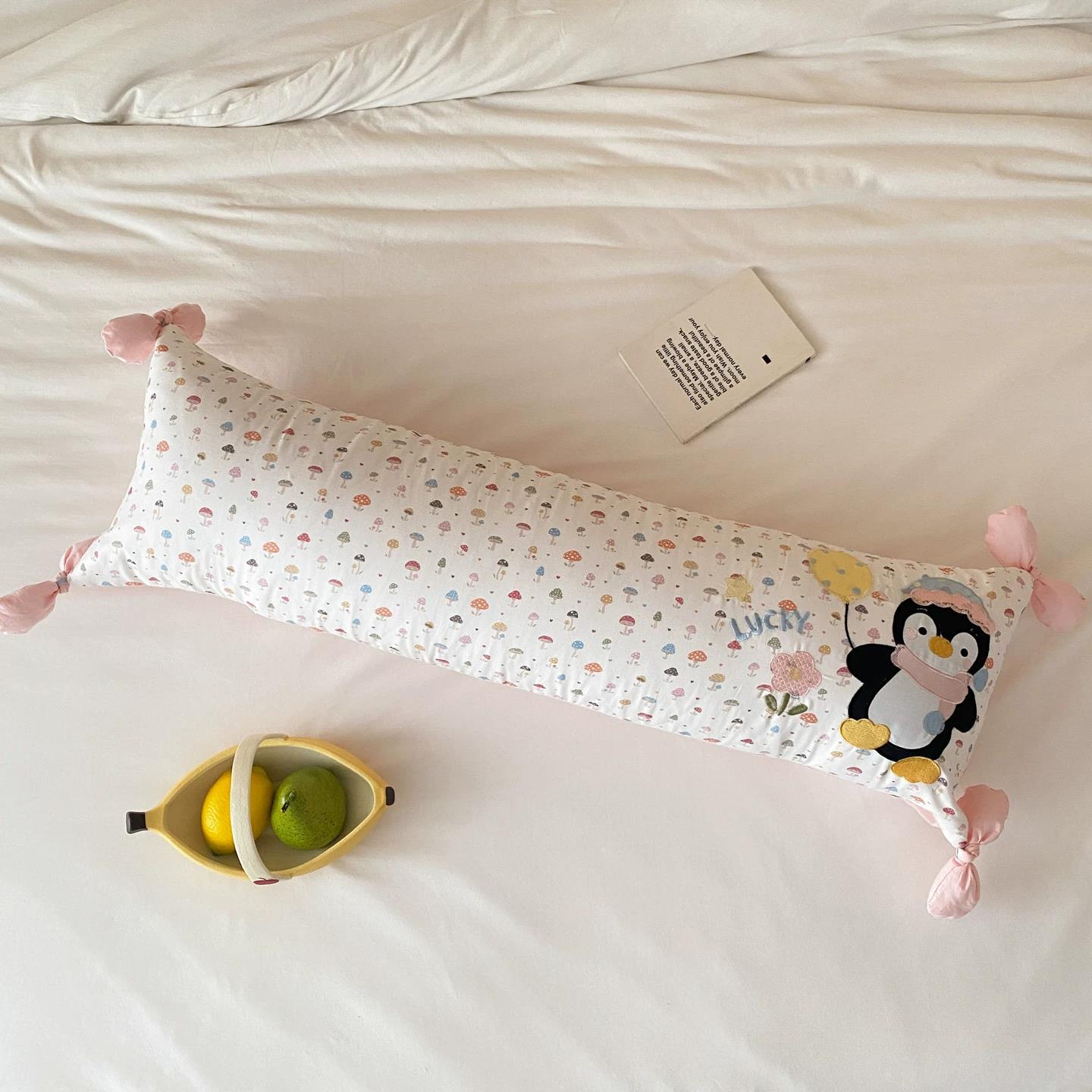 Long Cotton Nursing Pillow, Removable Cover