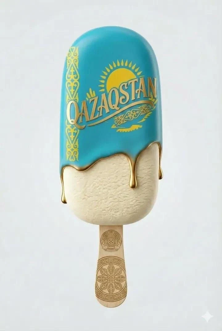 Fotografía minimalista y ultrarrealista de una barra de helado premium inspirada en Kazajistán.