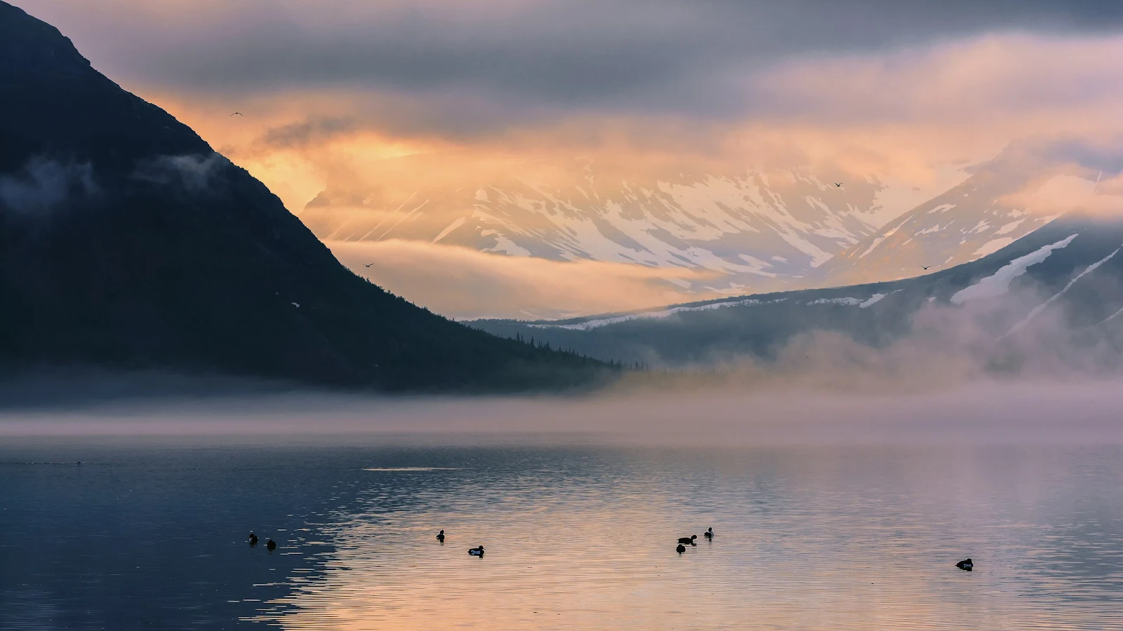 Nature, Landscape, Mountains, Snow, Water 2K Desktop Wallpaper