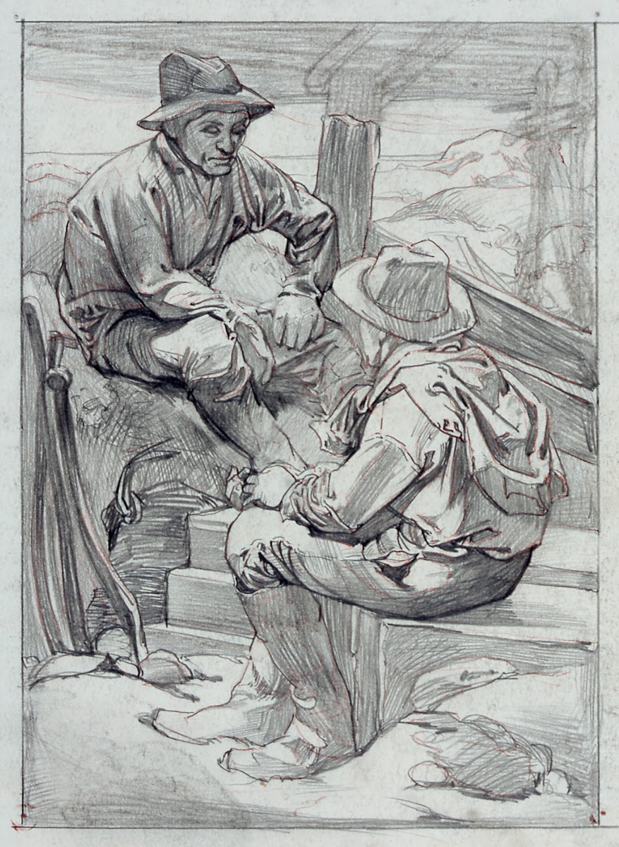 Two bank construction workers