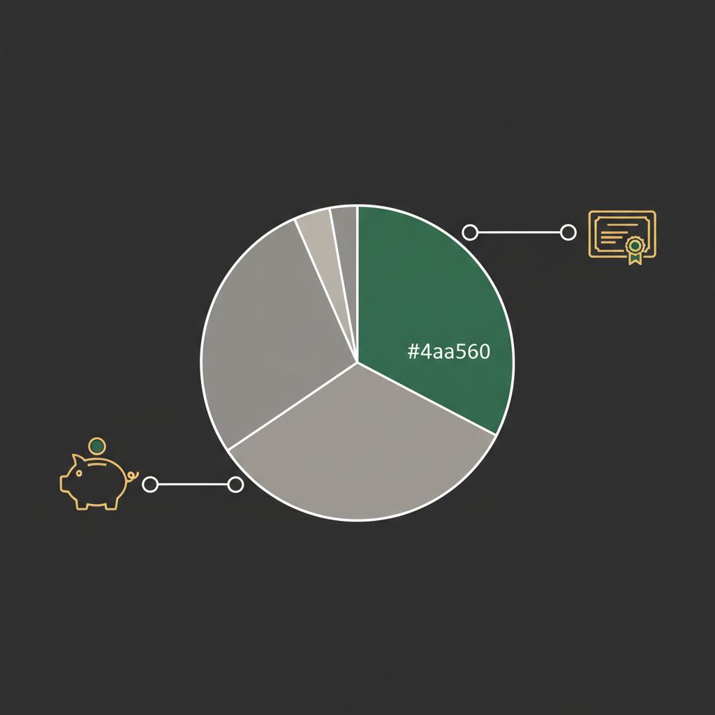 Minimal vector pie chart of 100000 USD portfolio showing a three percent crypto slice highlighted in green for crypto investing for beginners with emergency fund and bonds callouts on dark background