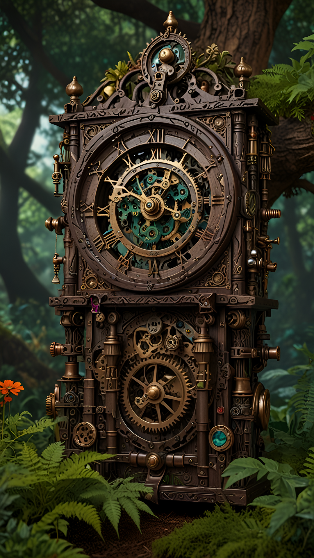 Steampunk Forest Clockwork Ornate Brass Gears Jungle Relic - Free 4K mobile Wallpaper
