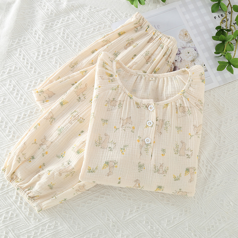 Damen-Pyjama-Set, 100% Baumwolle, langärmelig, süßes Design