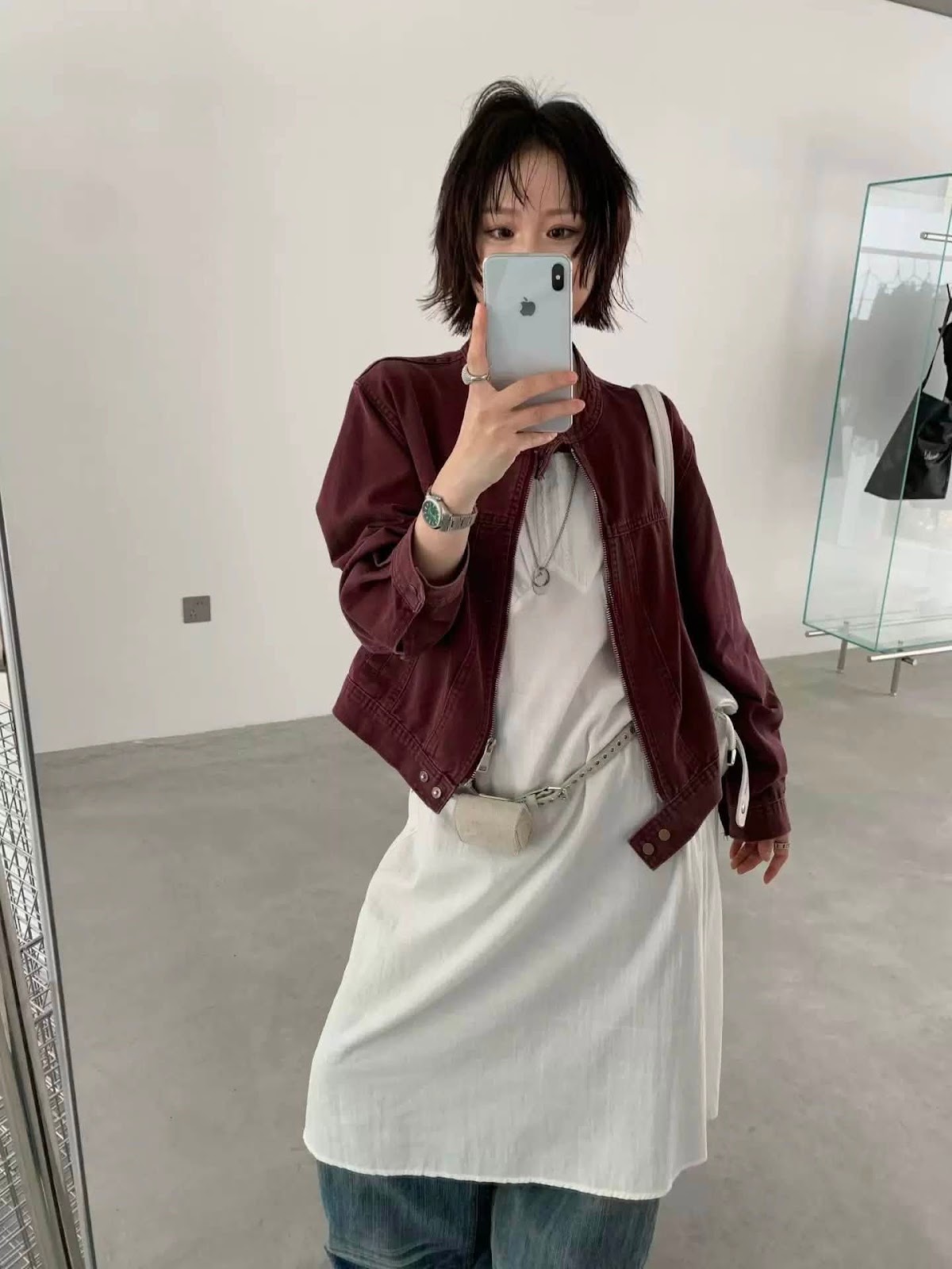 Áo khoác jean cổ trụ túi xéo trơn XONXEN SHOP 88282 – Image 4
