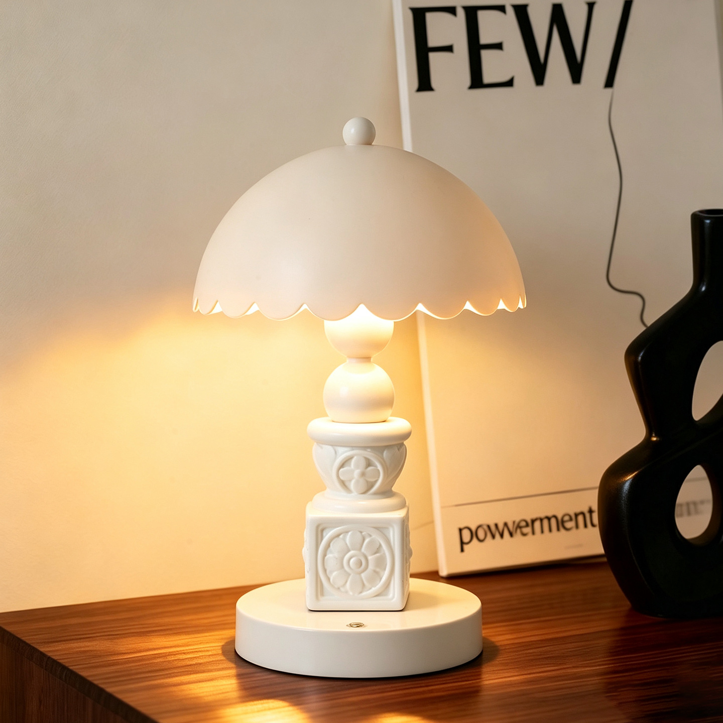 French Column Table Lamp with Carvings