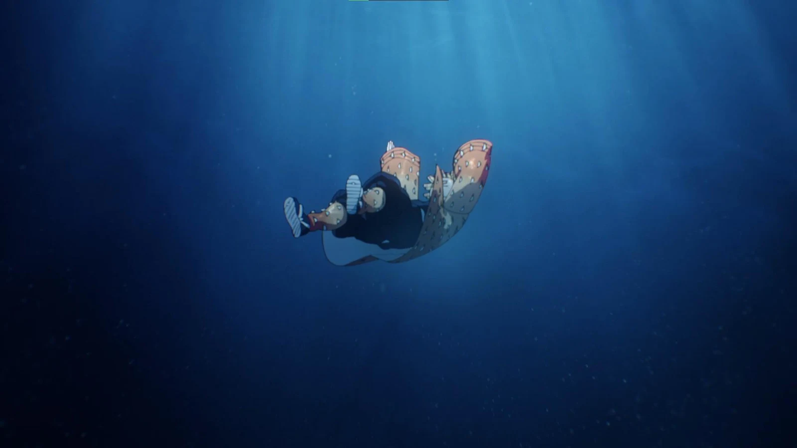 Animated Diver Sinking Deep Blue - Japanese Animation Full HD Wallpaper (1920x1080)