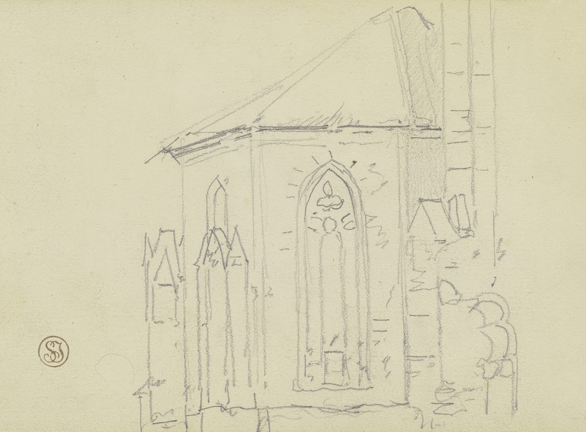 Außenansicht eines gotischen Kirchenchors 1872