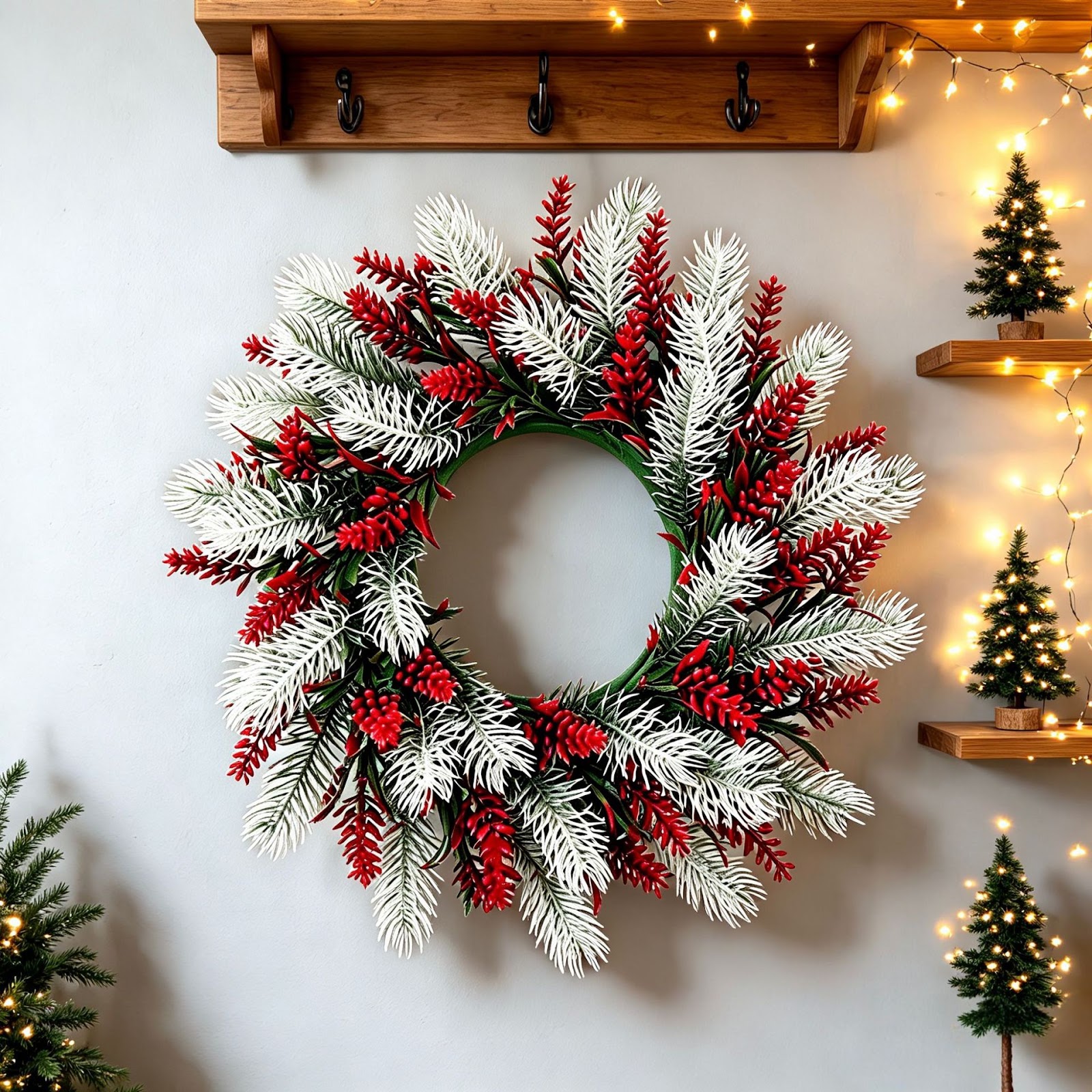 Artificial Christmas wreath with pine branches and berries, 38 cm