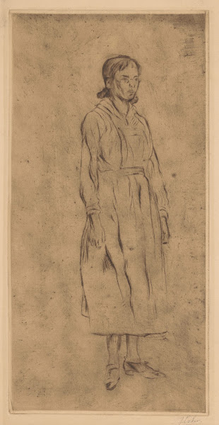 Standing young woman with glasses 20th century