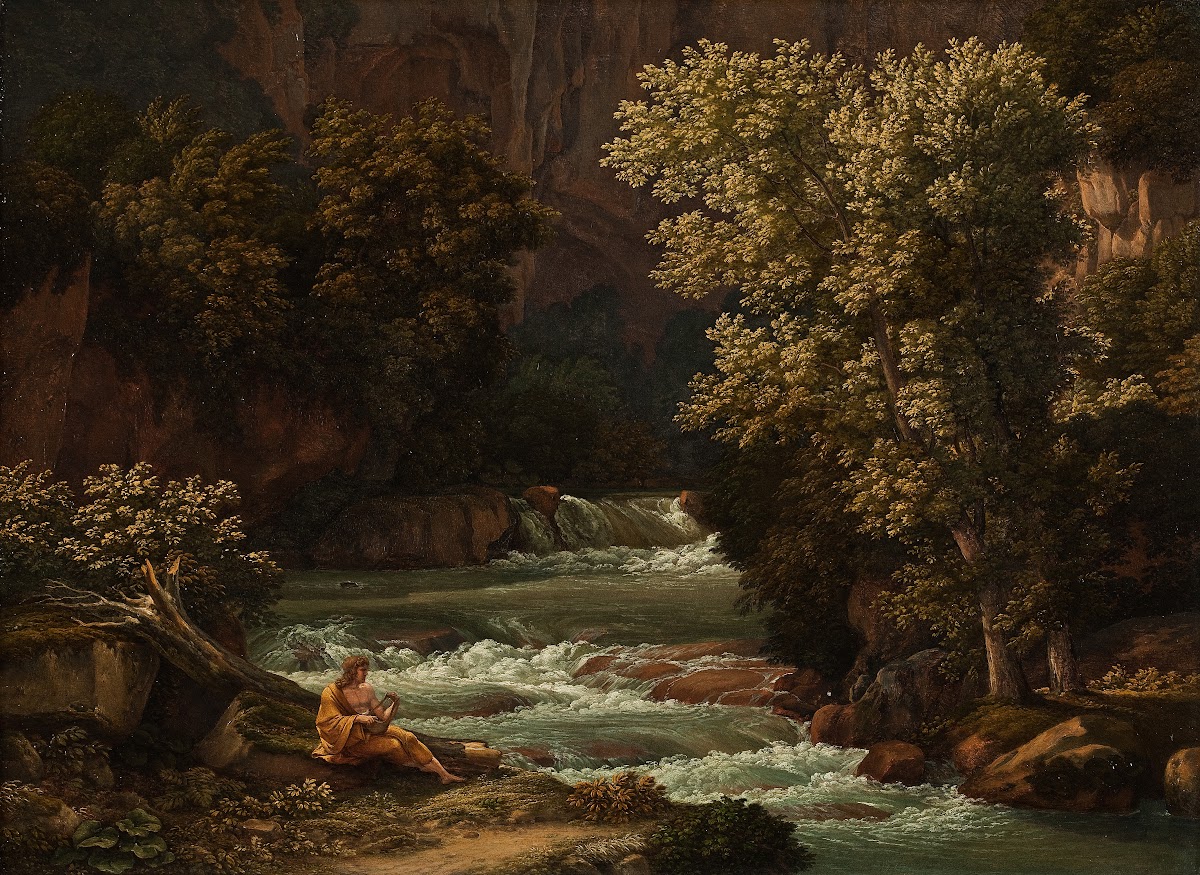 View Of The Ponte Lupo On The River Anio Near Tivoli In The Foreground A Youth P