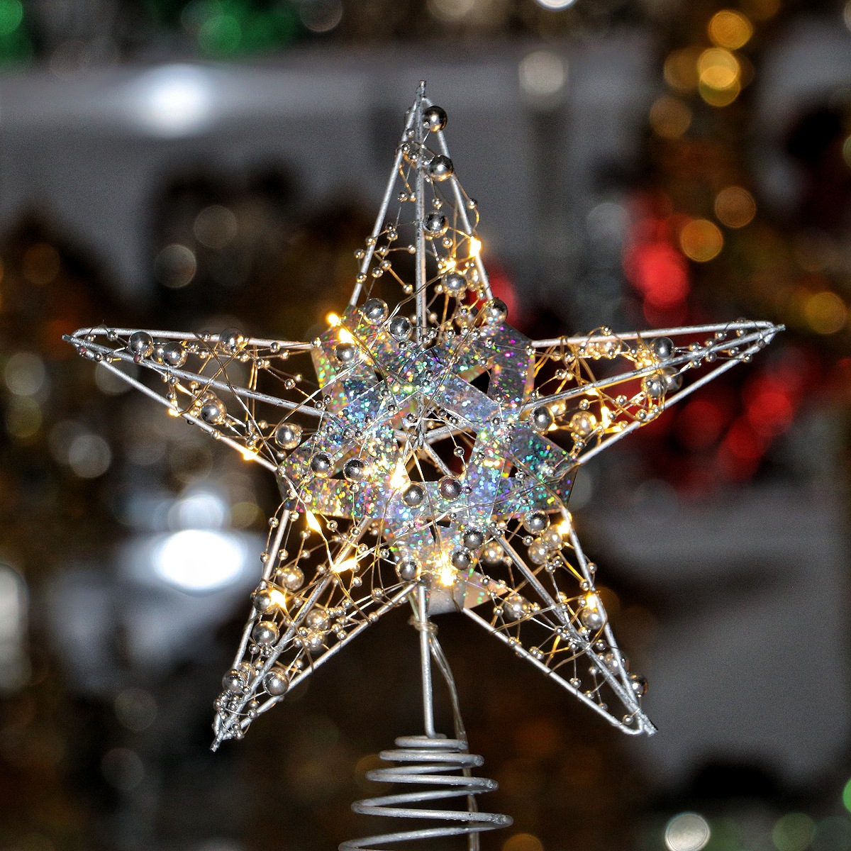 Weihnachtsbaum-Sternaufsatz aus Eisen, beleuchtet
