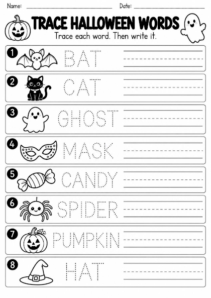Trace Halloween Words Worksheet