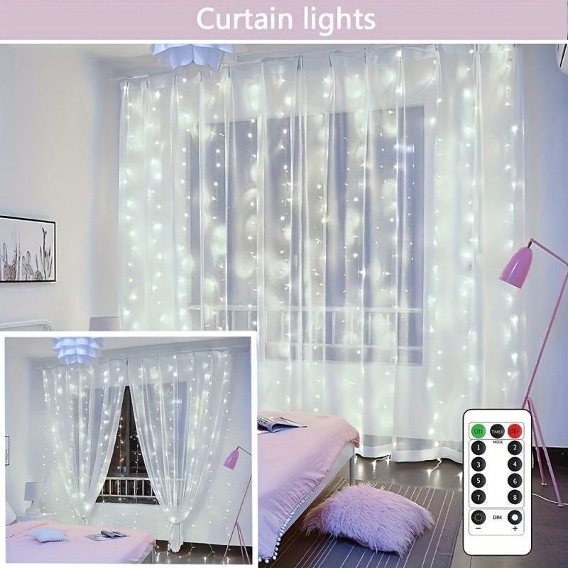 LED-Vorhang-Lichterkette mit USB, Fernbedienung und Haken