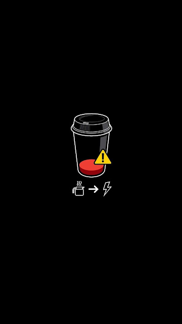 Coffee Cup with Warning Symbol on Black - Free mobile Wallpaper