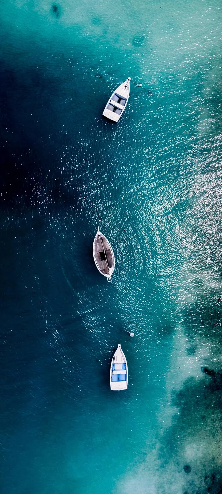 Three Boats in Turquoise Water - Aerial Drone Photography Full HD iPhone Wallpaper (1200x2664)