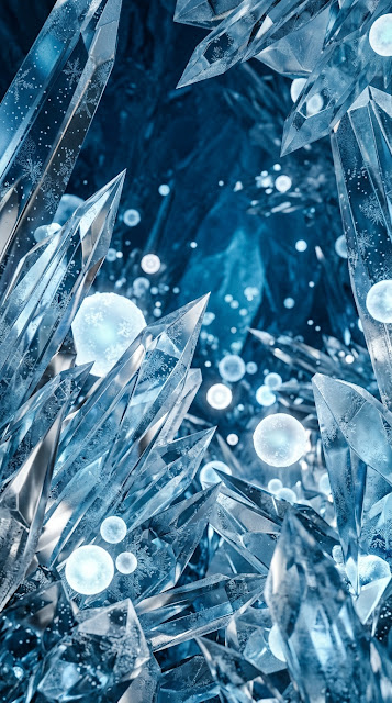 Abstract Frozen Futuristic Crystalline Structure with Glowing Spheres - Free mobile Wallpaper