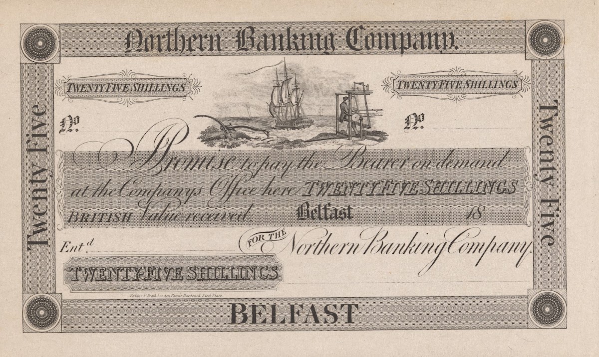 Northern Banking Company Belfast twenty five shilling note 1820 1829