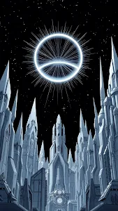 Futuristic Ice City Spires Under Celestial White Eclipse