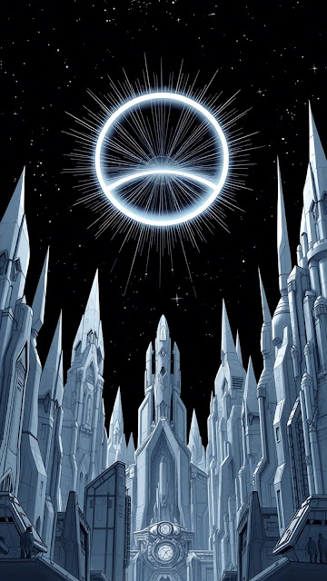 Futuristic Ice City Spires Under Celestial White Eclipse - Free mobile Wallpaper