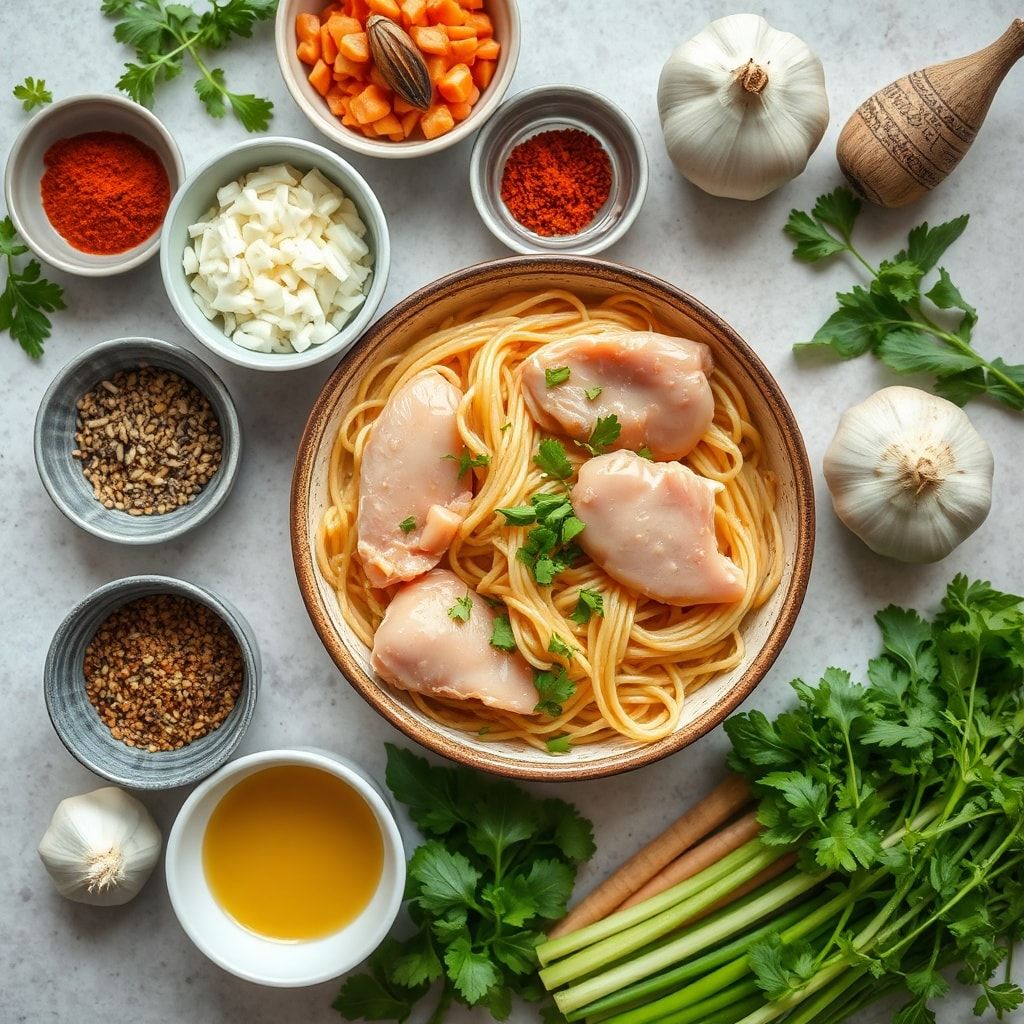 Ingredients for Creamy Garlic Chicken Ramen Ready in 20 Minutes – Easy One-Pot Comfort