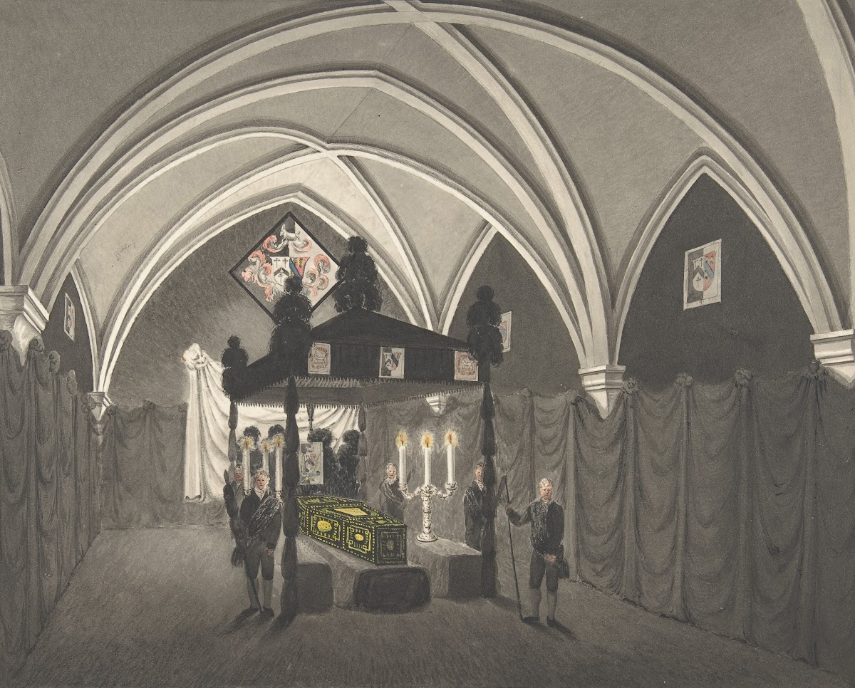 Vaulted Interior with Catalfalque Coffin and Attendants 1822