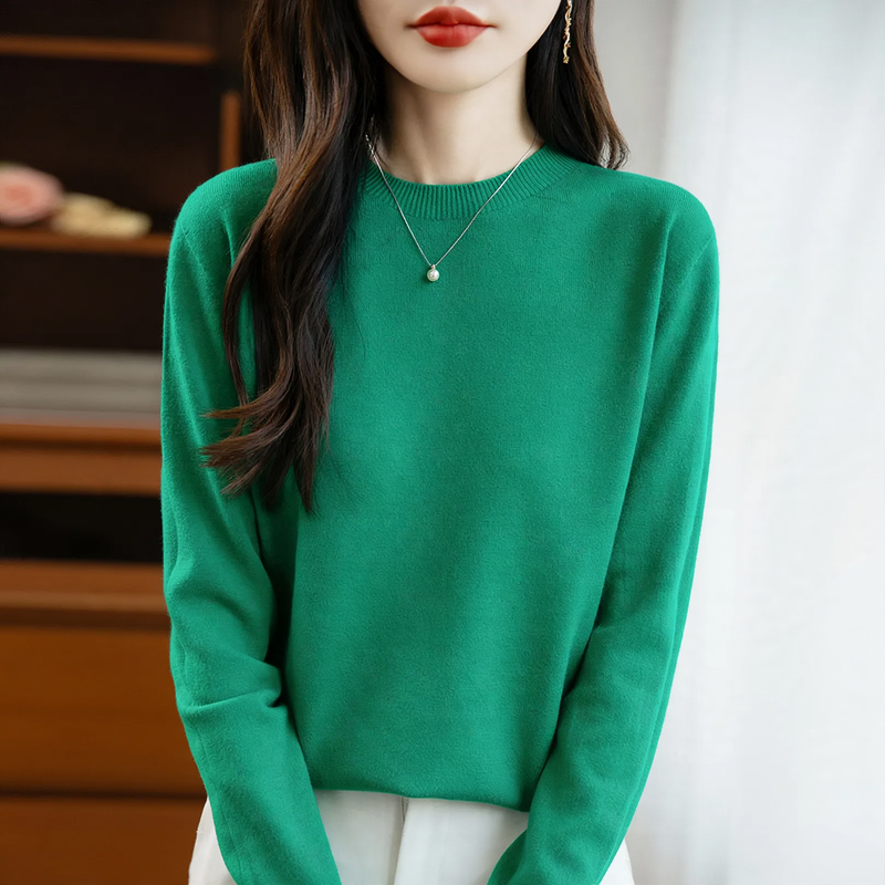 Women's knitted sweater, seamless, round neck