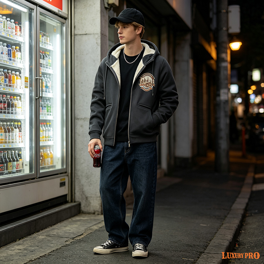 2D Pocket Thick Fleece Zip-up Hoodie