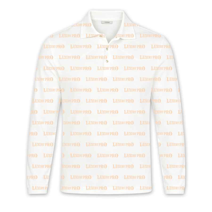 AOP Alloy Button Double Layer Lapel Long Sleeve Polo