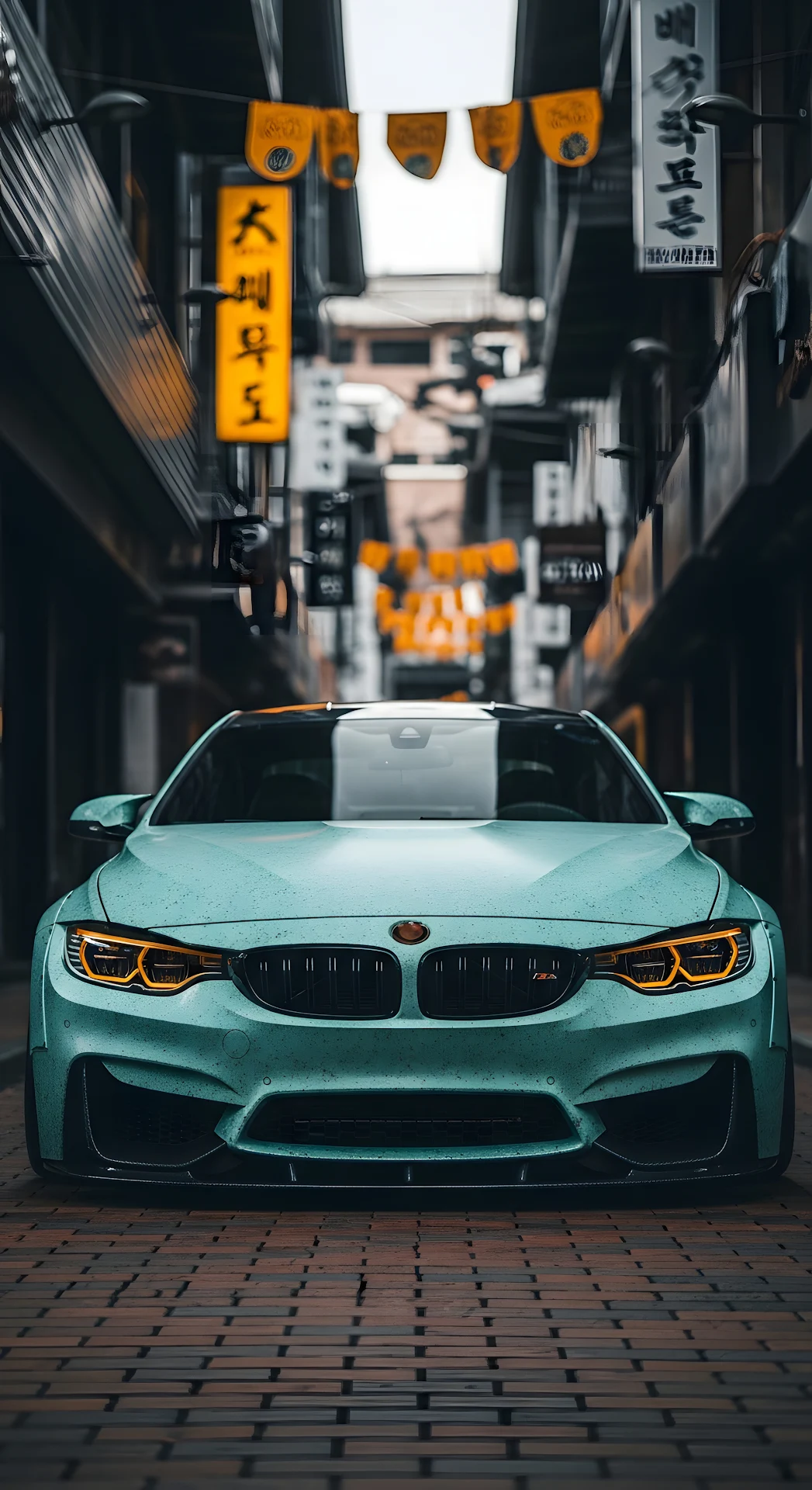 Mint Green BMW M4 Performance Car Urban Street Scene - Free 4K mobile Wallpaper