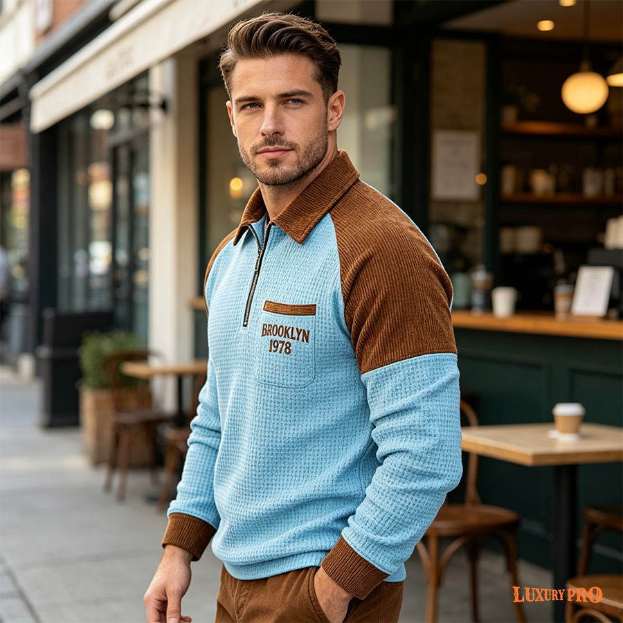 2D Waffle Half-Zip Long-Sleeve Polo