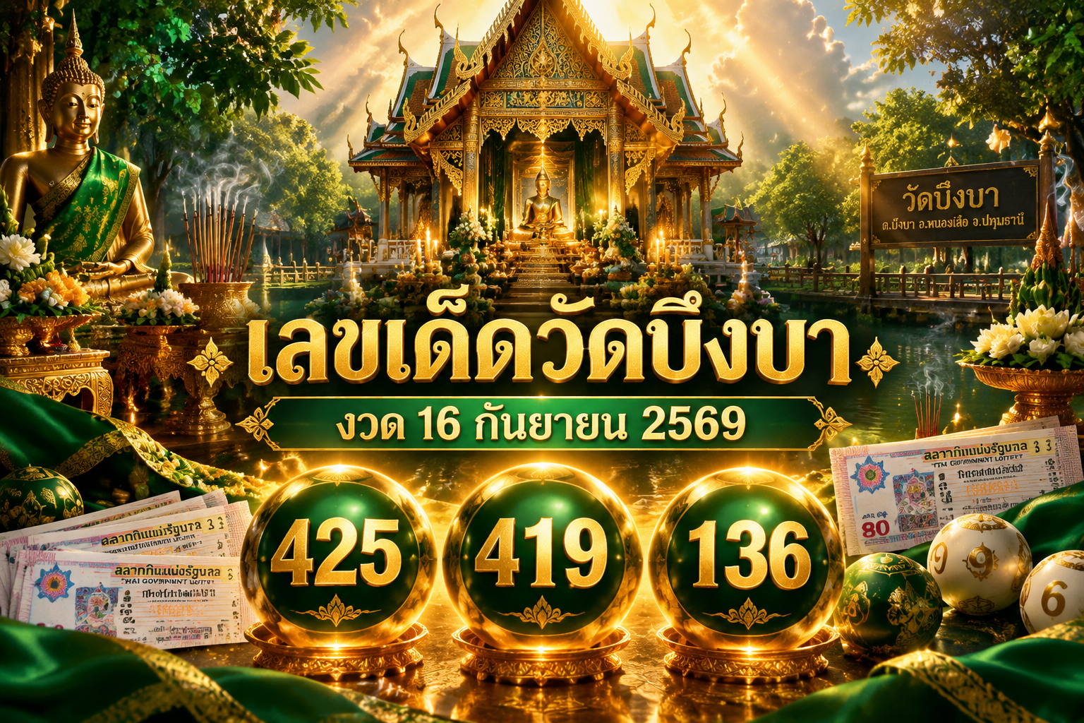 เลขเด็ดวัดบึงบา งวด 16 กันยายน 2569 ส่องเลขมงคลไอ้ไข่-แม่ตะเคียนทอง 3 ตัวตรง