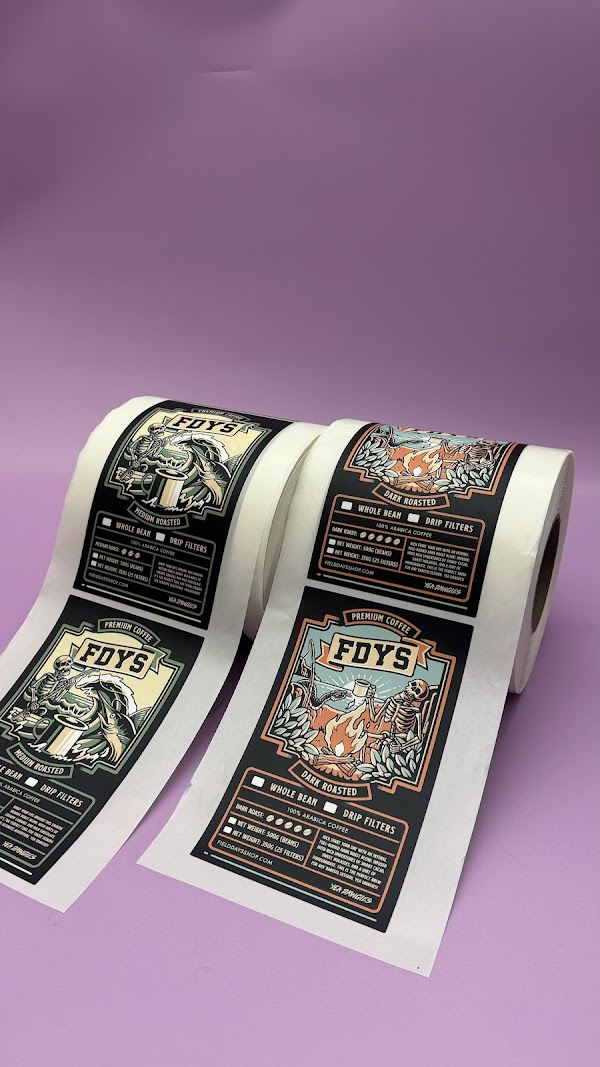 Labels on Rolls printed by Sticky Sitch Melbourne